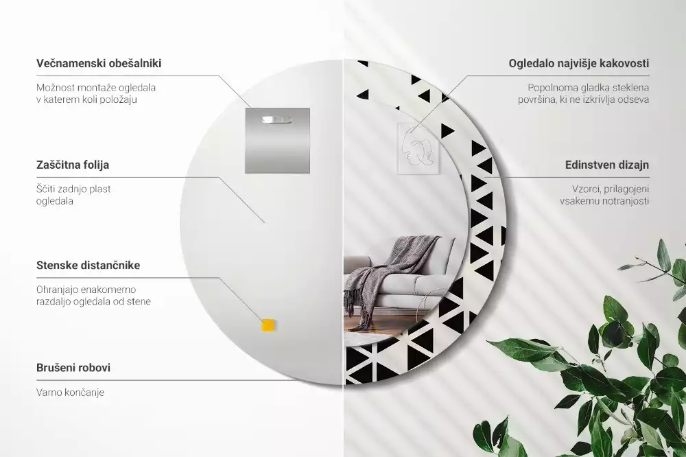 Oglindă rotundă imprimată Abstracție geometrică