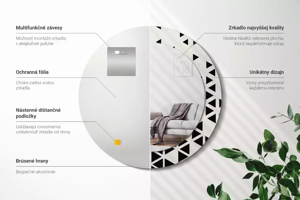 Oglindă rotundă imprimată Abstracție geometrică