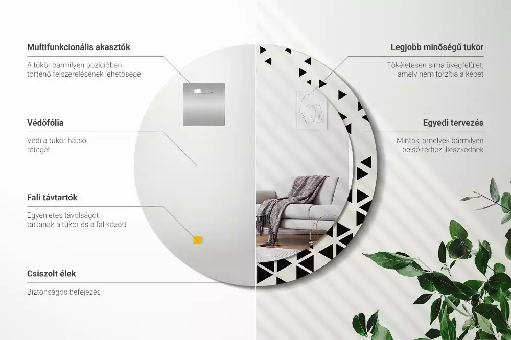 Oglindă rotundă imprimată Abstracție geometrică
