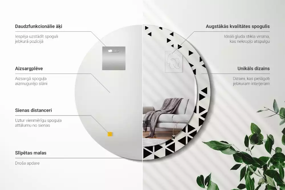Oglindă rotundă imprimată Abstracție geometrică