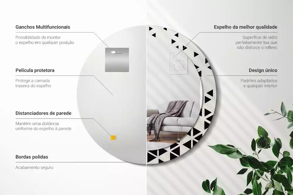 Oglindă rotundă imprimată Abstracție geometrică