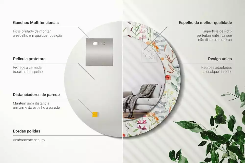 Oglindă rotundă imprimată Flori sălbatice