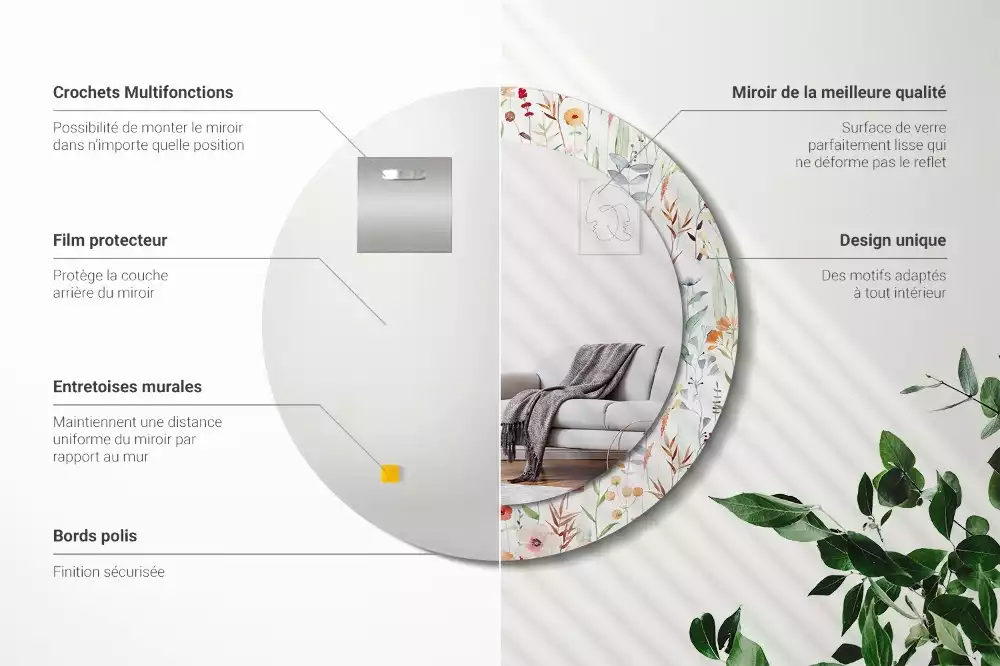 Oglindă rotundă imprimată Flori sălbatice