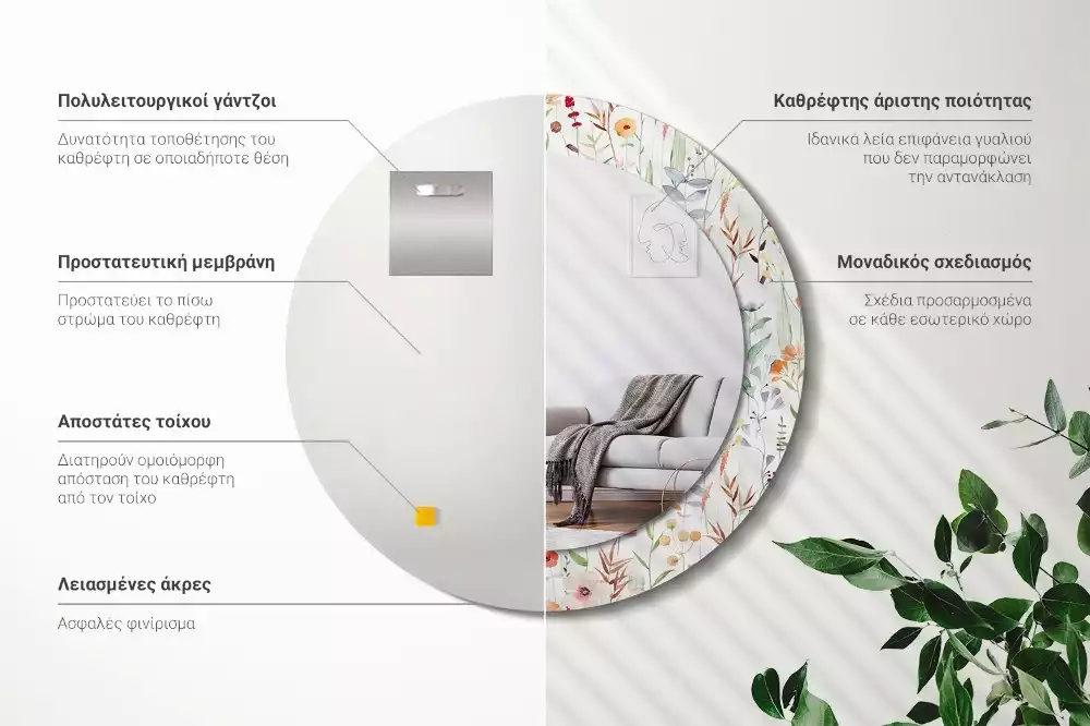 Oglindă rotundă imprimată Flori sălbatice