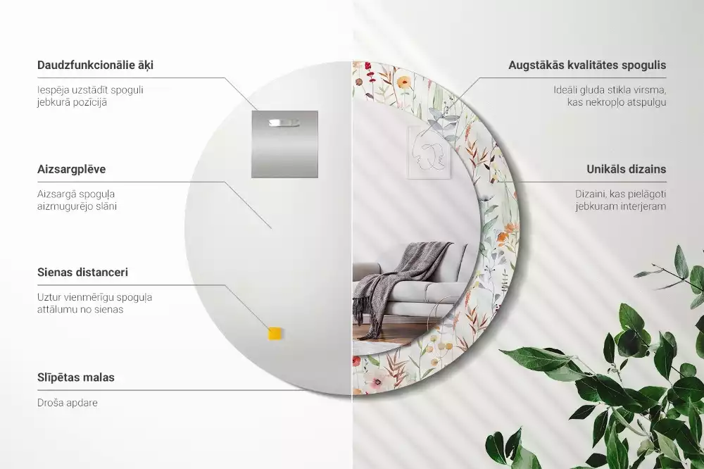 Oglindă rotundă imprimată Flori sălbatice