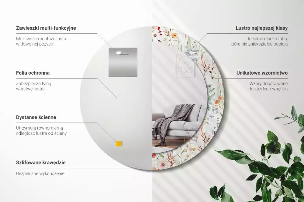 Oglindă rotundă imprimată Flori sălbatice