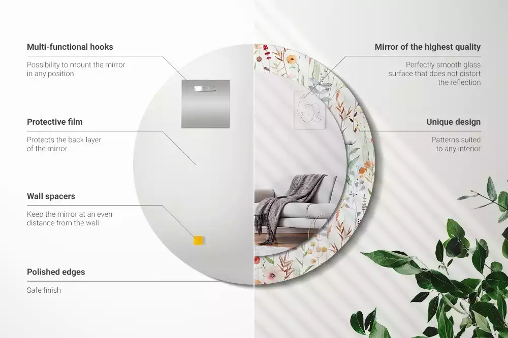 Oglindă rotundă imprimată Flori sălbatice