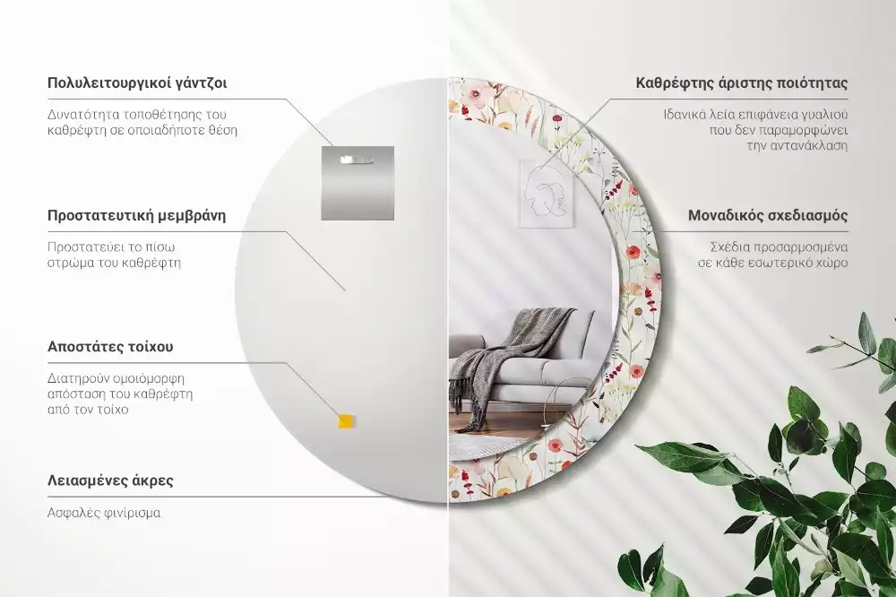 Oglindă rotundă imprimată Flori sălbatice