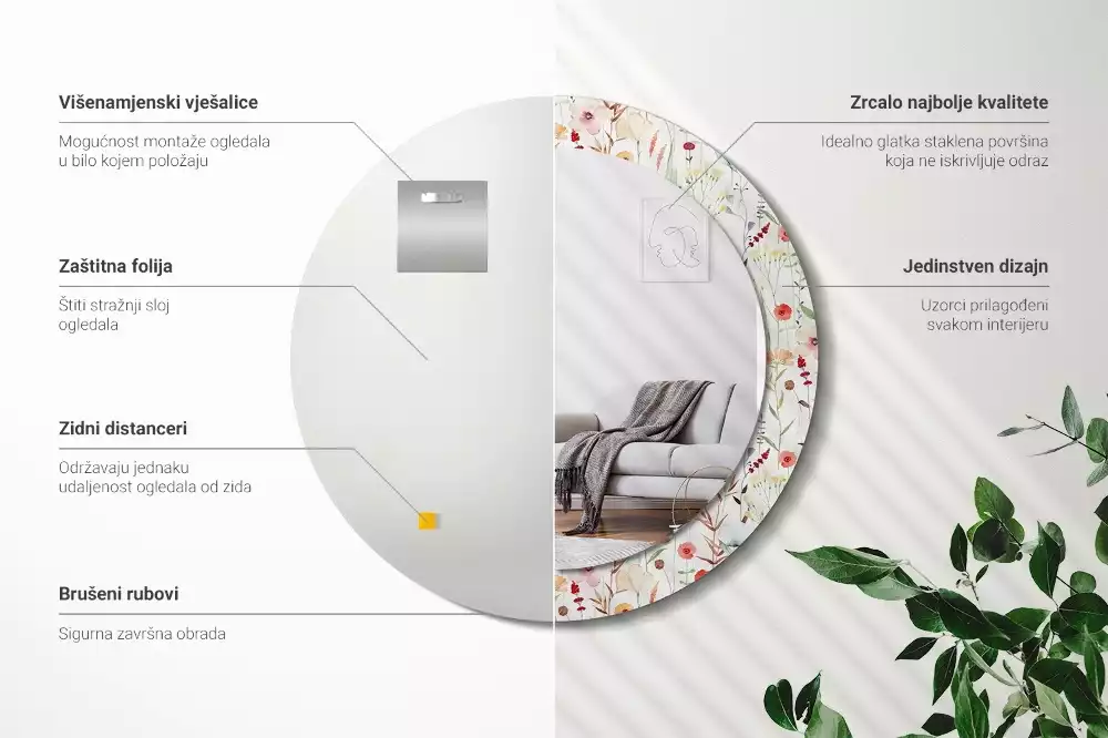 Oglindă rotundă imprimată Flori sălbatice