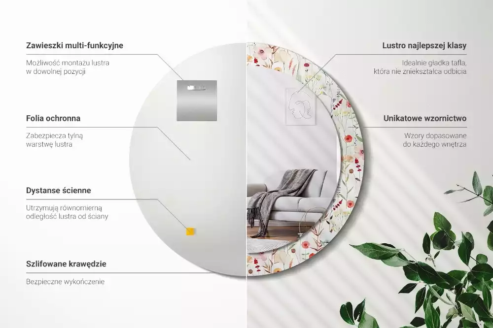 Oglindă rotundă imprimată Flori sălbatice