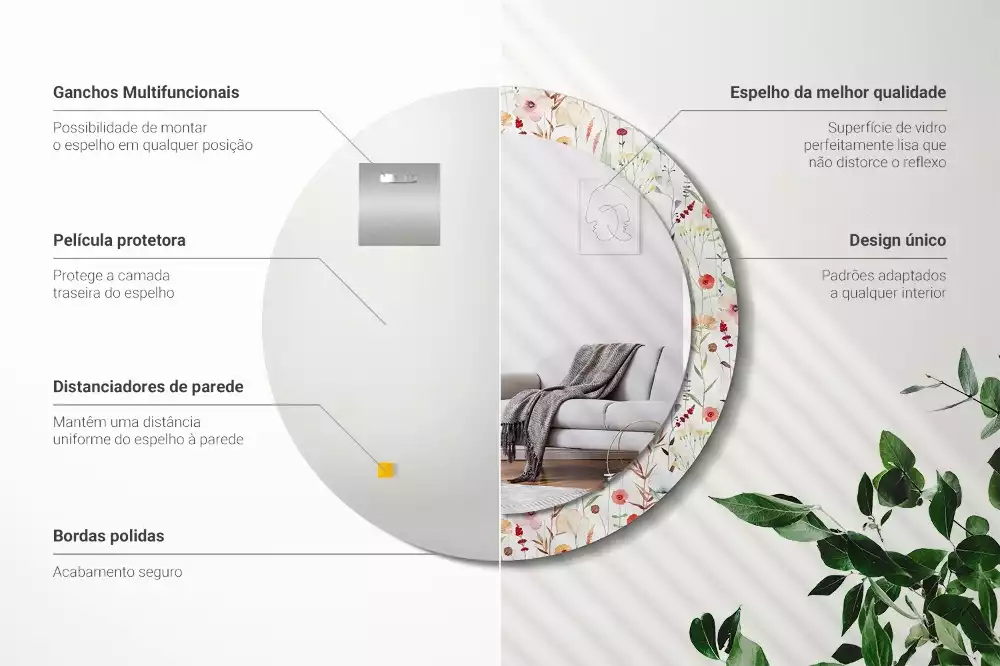 Oglindă rotundă imprimată Flori sălbatice