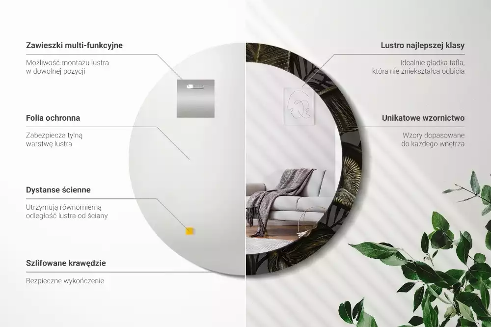 Oglindă rotundă ramă cu imprimeu Flori de hibiscus