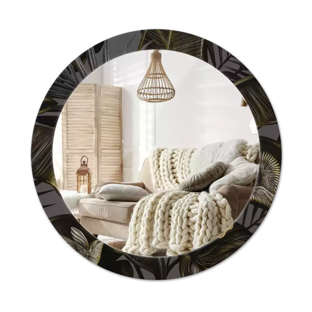 Oglindă rotundă ramă cu imprimeu Flori de hibiscus