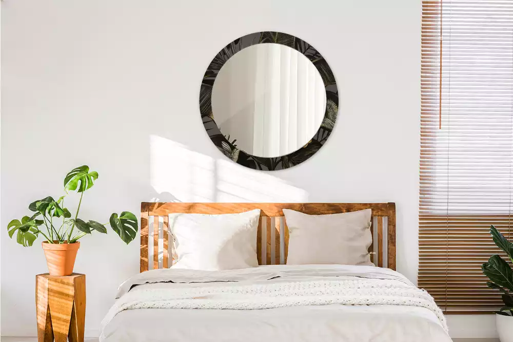 Oglindă rotundă ramă cu imprimeu Flori de hibiscus