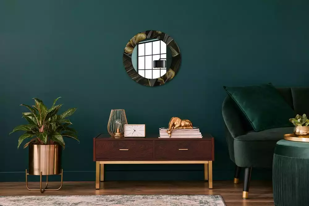 Oglindă rotundă ramă cu imprimeu Flori de hibiscus