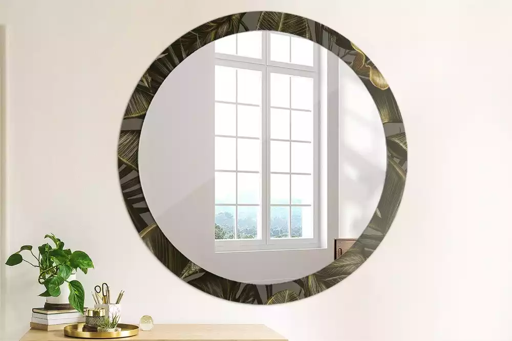 Oglindă rotundă ramă cu imprimeu Flori de hibiscus