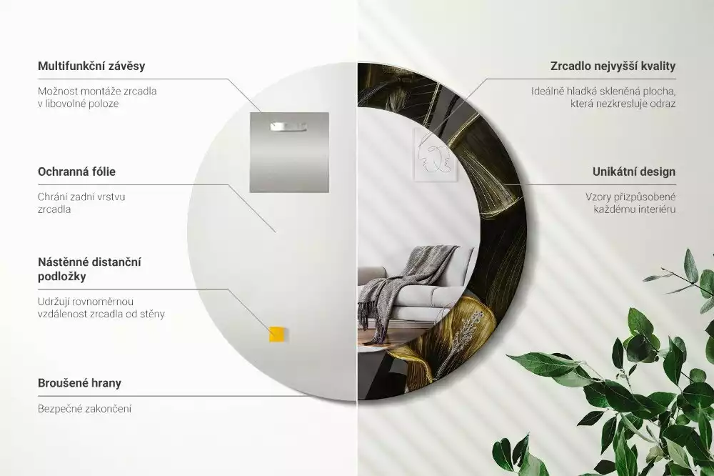 Oglindă rotundă ramă cu imprimeu Flori de hibiscus