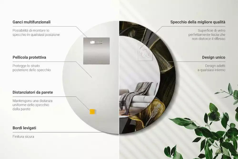 Oglindă rotundă ramă cu imprimeu Flori de hibiscus