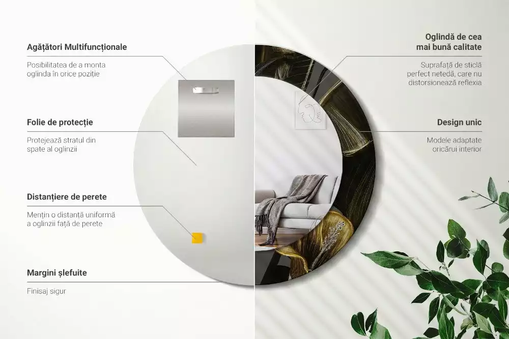 Oglindă rotundă ramă cu imprimeu Flori de hibiscus