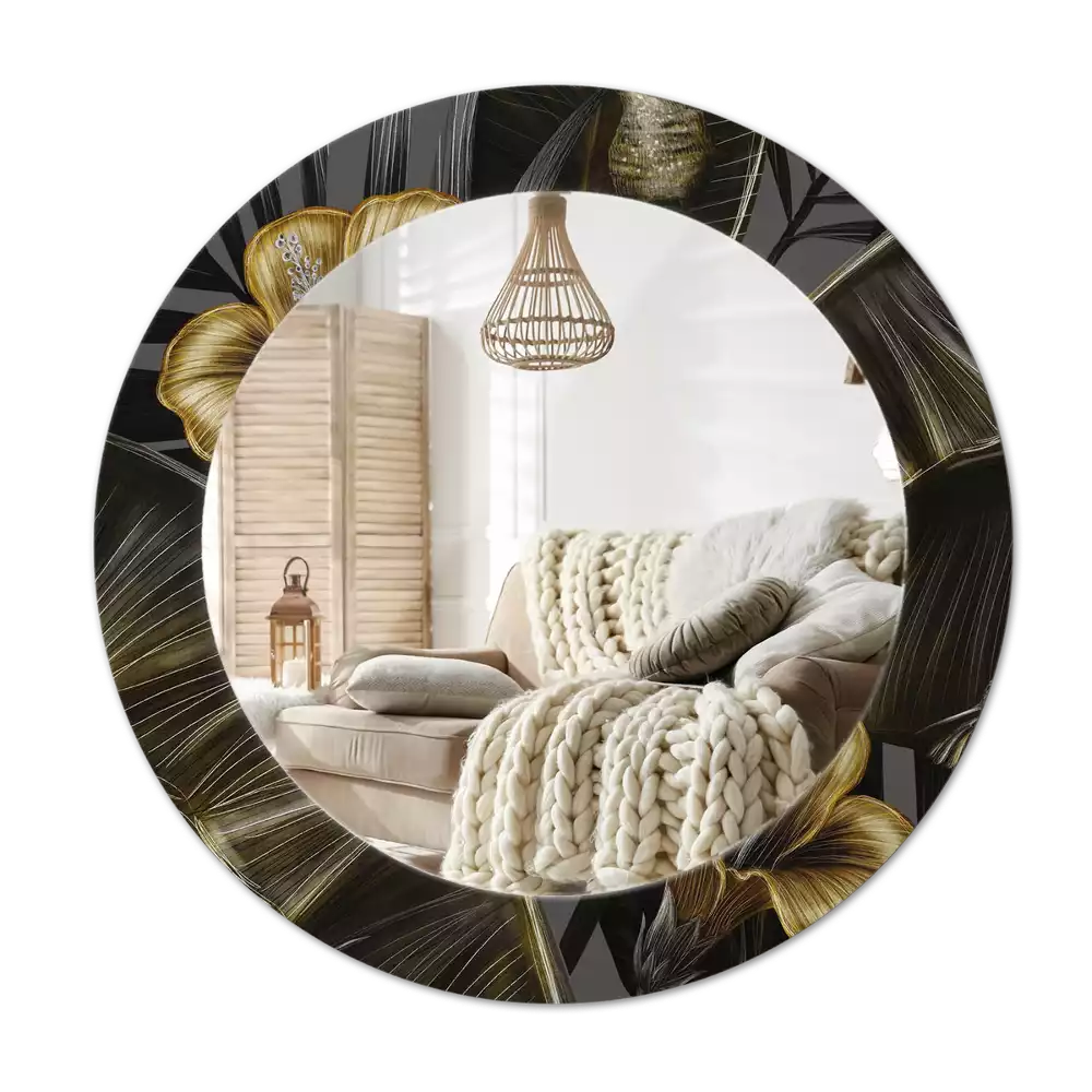 Oglindă rotundă ramă cu imprimeu Flori de hibiscus