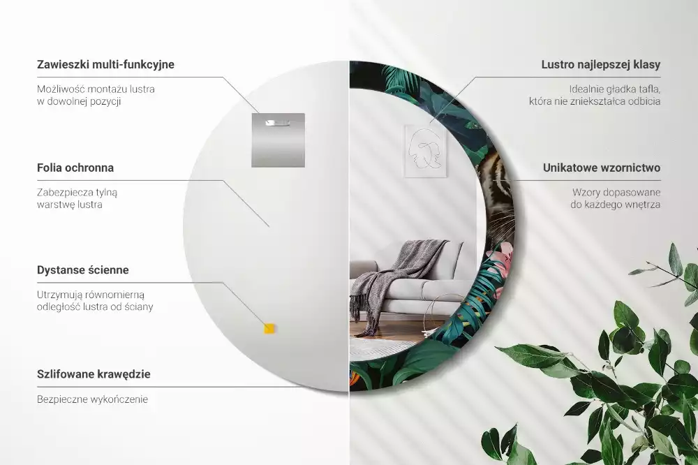 Oglindă rotundă imprimată Junglă vintage