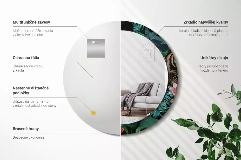 Oglindă rotundă imprimată Junglă vintage