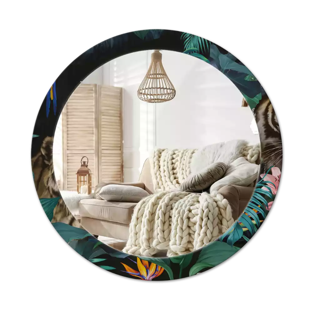 Oglindă rotundă imprimată Junglă vintage