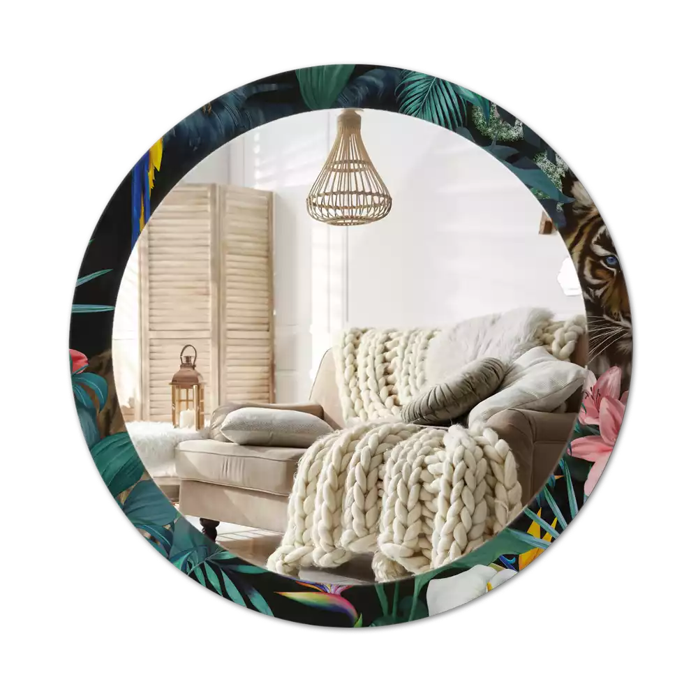 Oglindă rotundă imprimată Junglă vintage