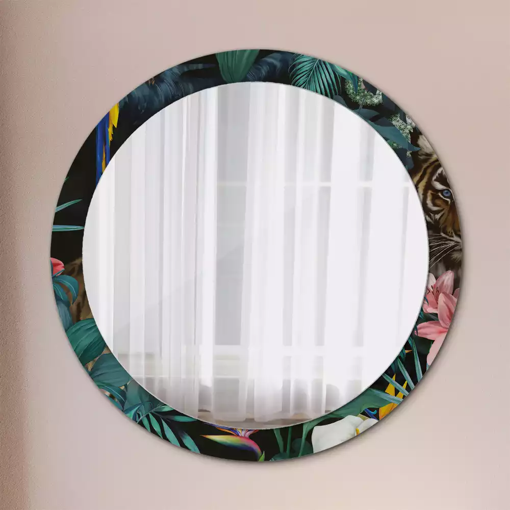 Oglindă rotundă imprimată Junglă vintage