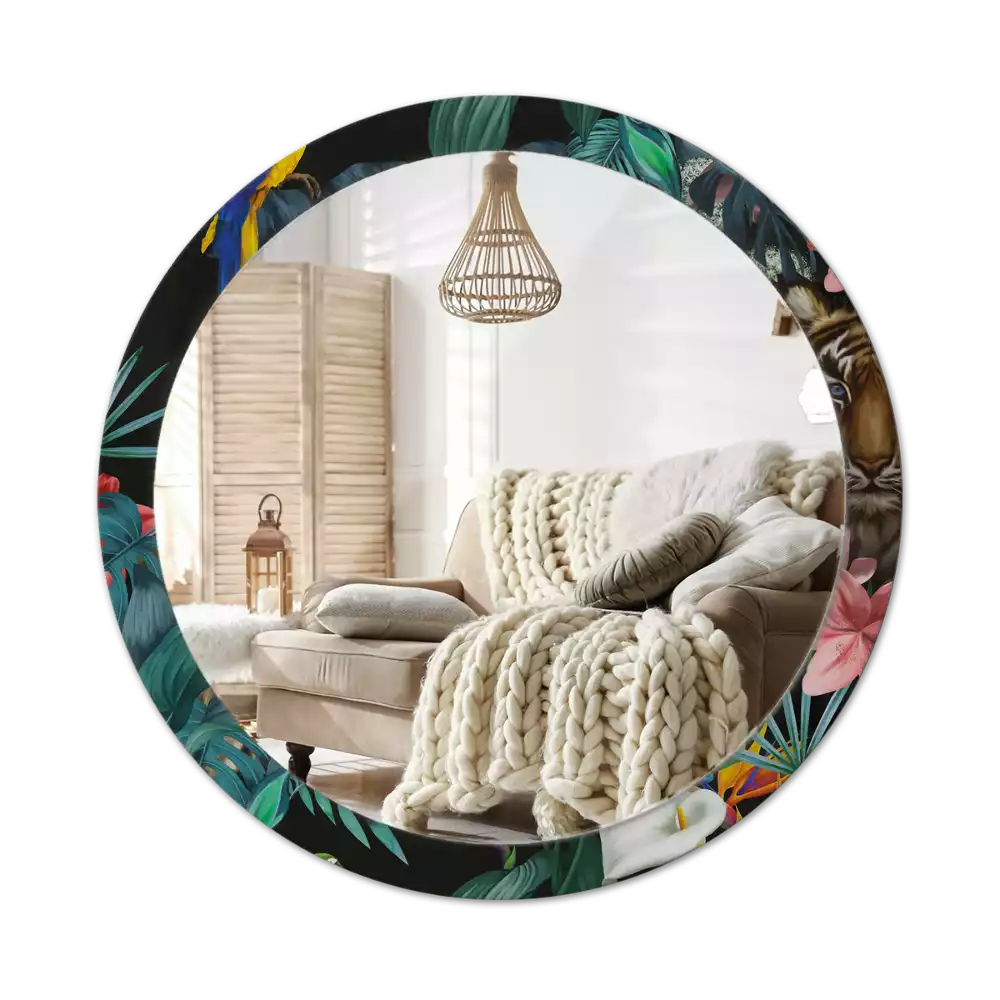 Oglindă rotundă imprimată Junglă vintage