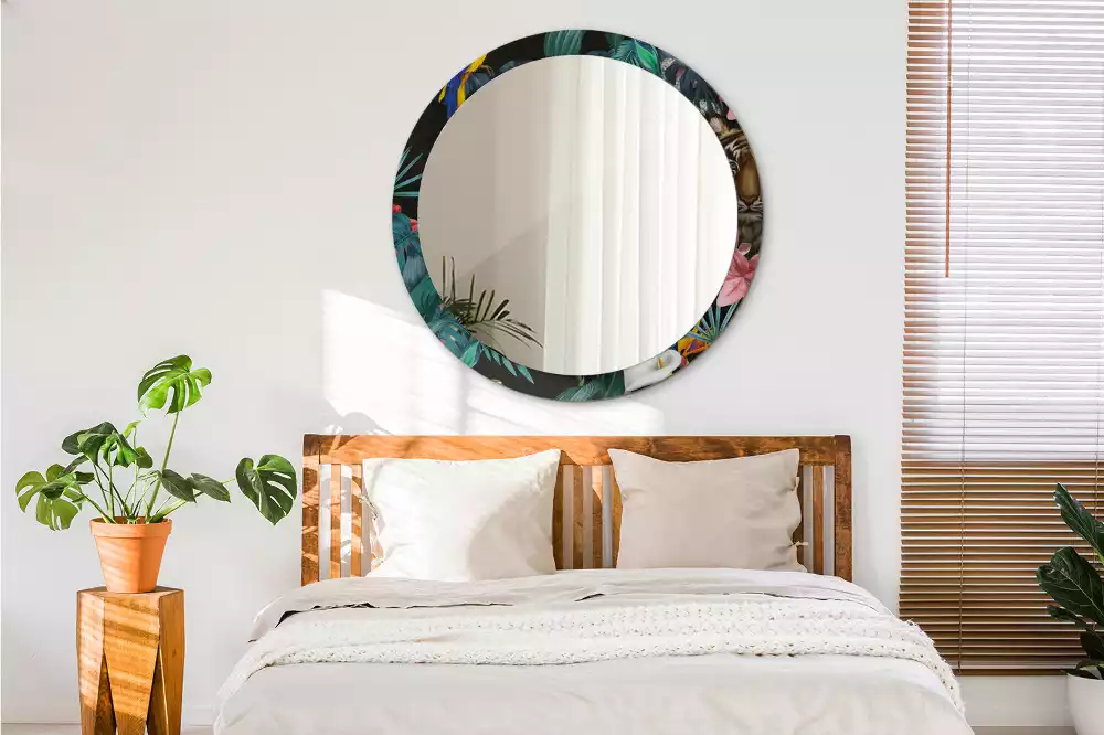 Oglindă rotundă imprimată Junglă vintage