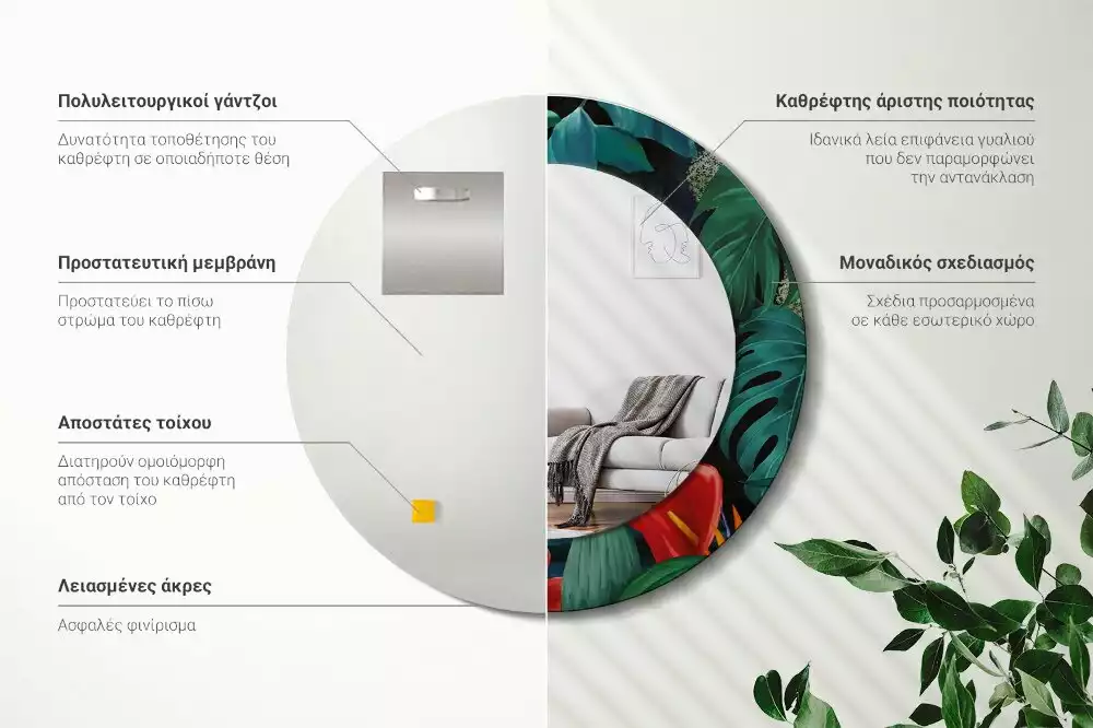 Oglindă rotundă imprimată Junglă vintage