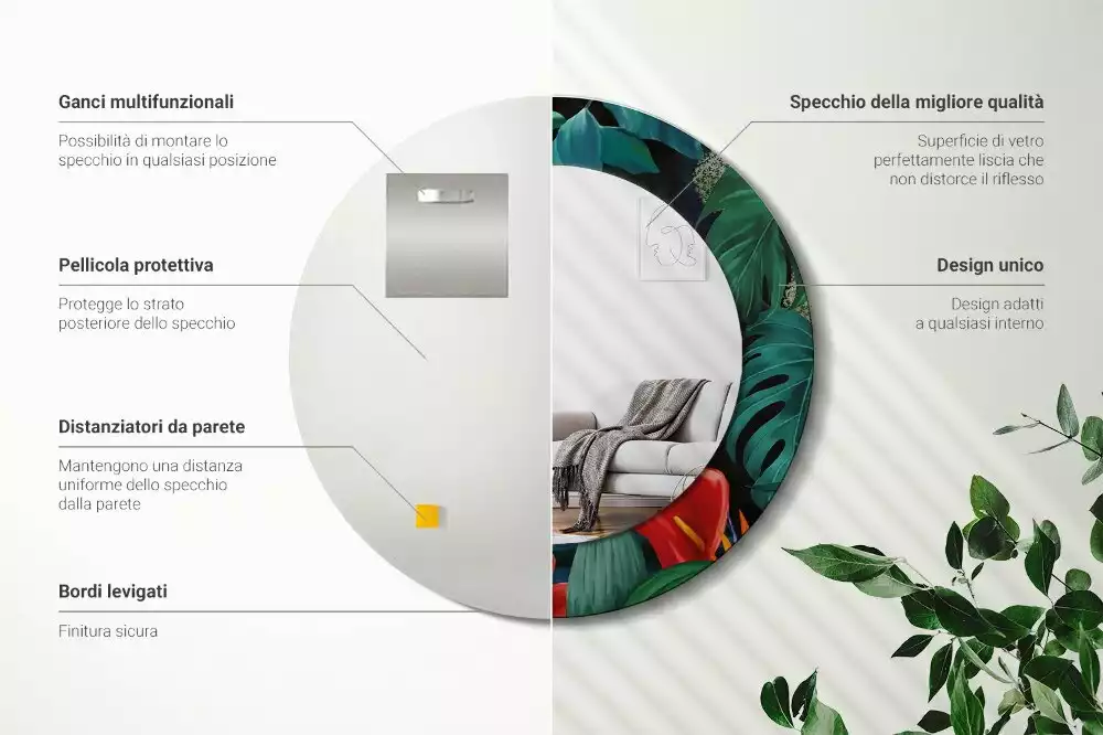 Oglindă rotundă imprimată Junglă vintage