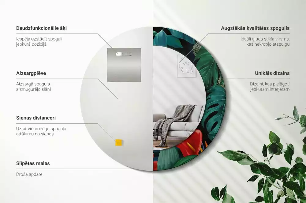 Oglindă rotundă imprimată Junglă vintage