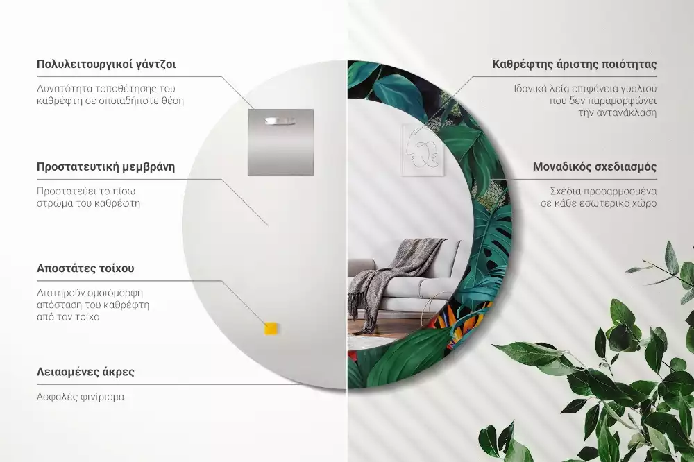 Oglindă rotundă imprimată Junglă vintage