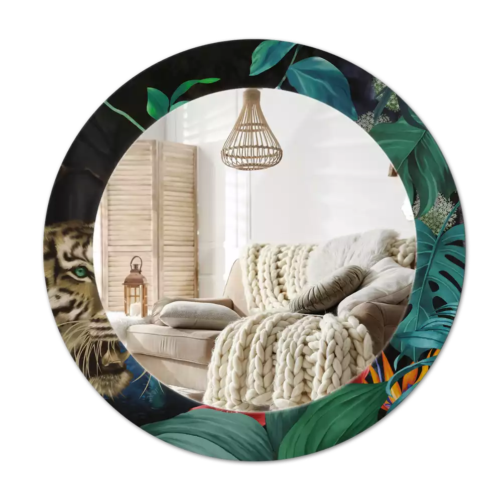 Oglindă rotundă imprimată Junglă vintage