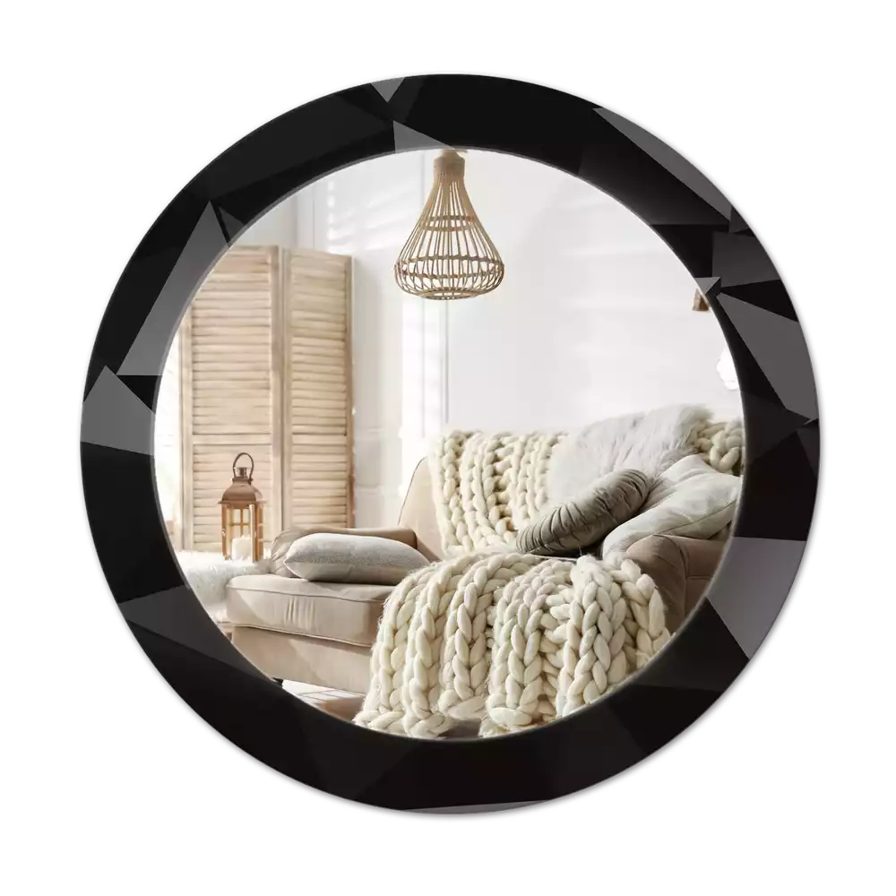 Oglindă rotundă imprimată Negru abstract