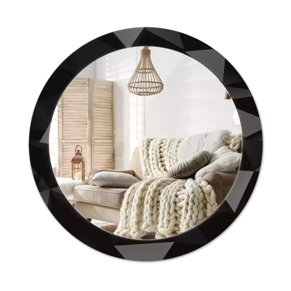 Oglindă rotundă imprimată Negru abstract