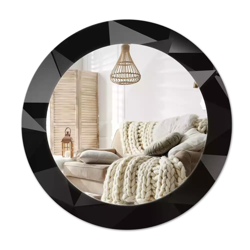 Oglindă rotundă imprimată Negru abstract
