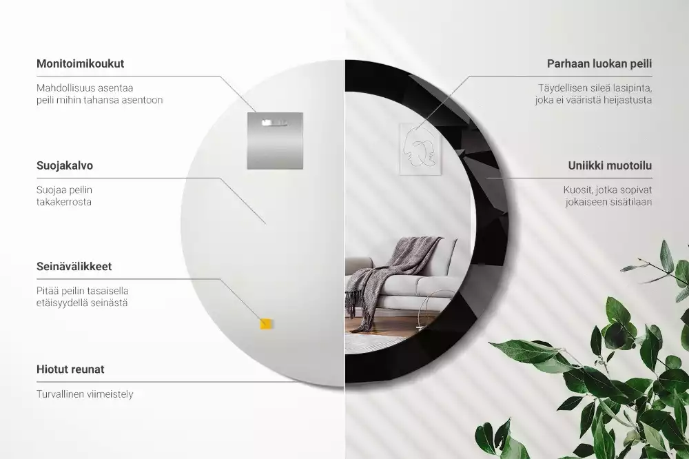 Oglindă rotundă imprimată Negru abstract