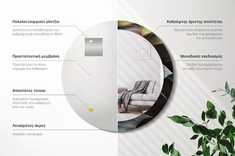 Oglindă rotundă imprimată Frunze tropicale întunecate