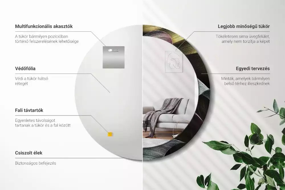 Oglindă rotundă imprimată Frunze tropicale întunecate