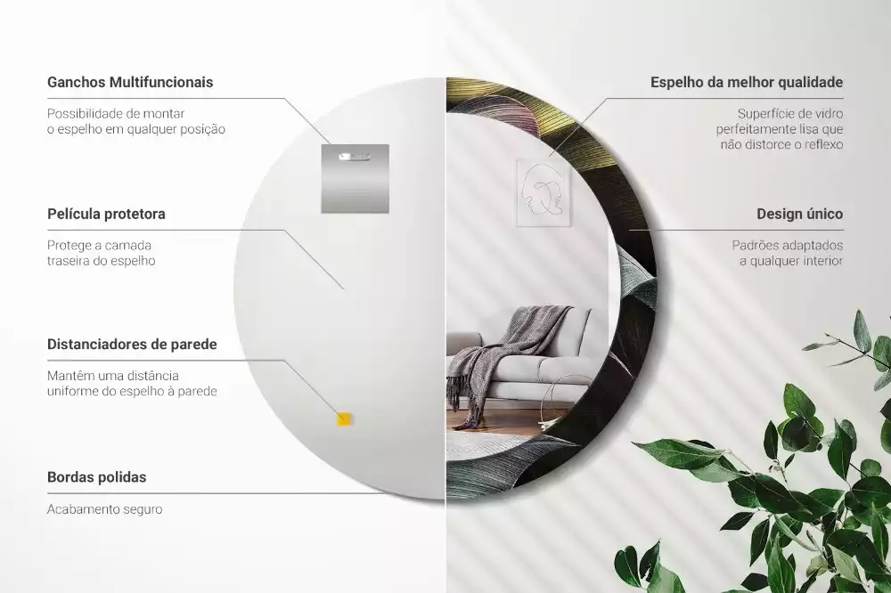 Oglindă rotundă imprimată Frunze tropicale întunecate