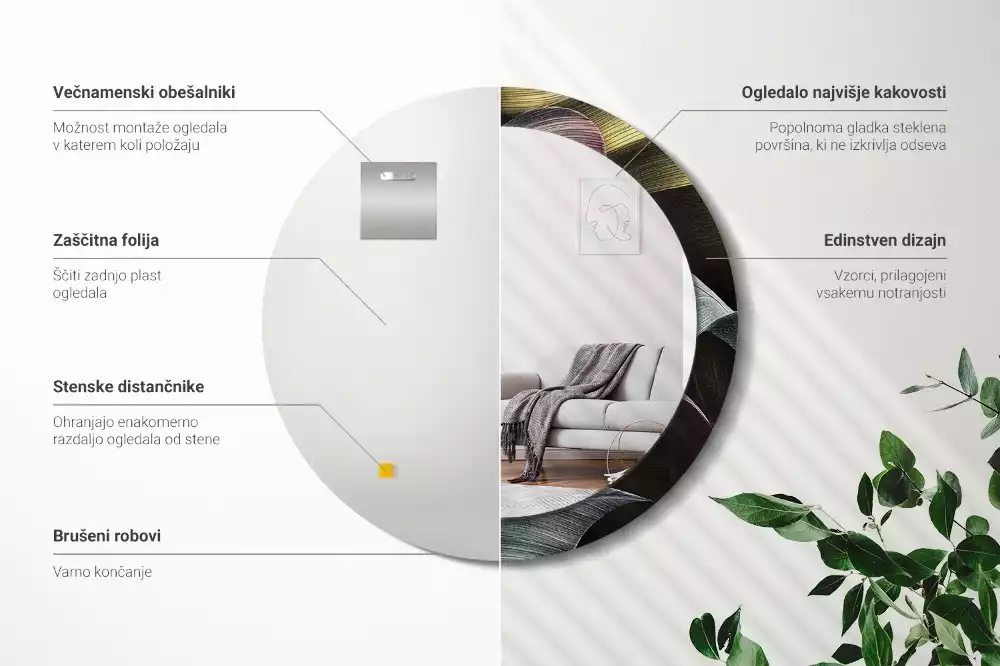 Oglindă rotundă imprimată Frunze tropicale întunecate