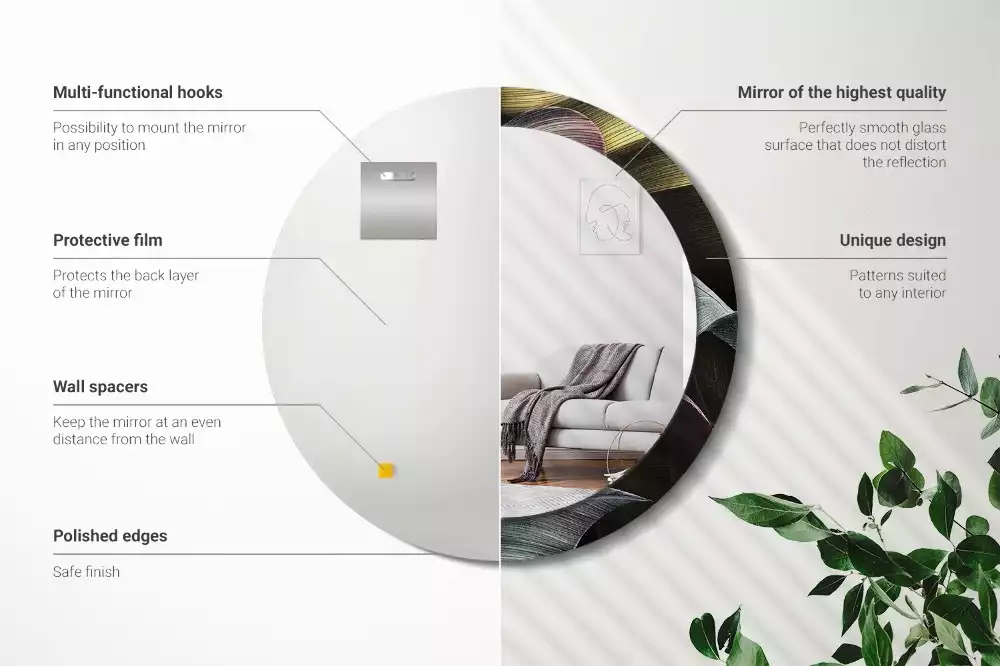 Oglindă rotundă imprimată Frunze tropicale întunecate