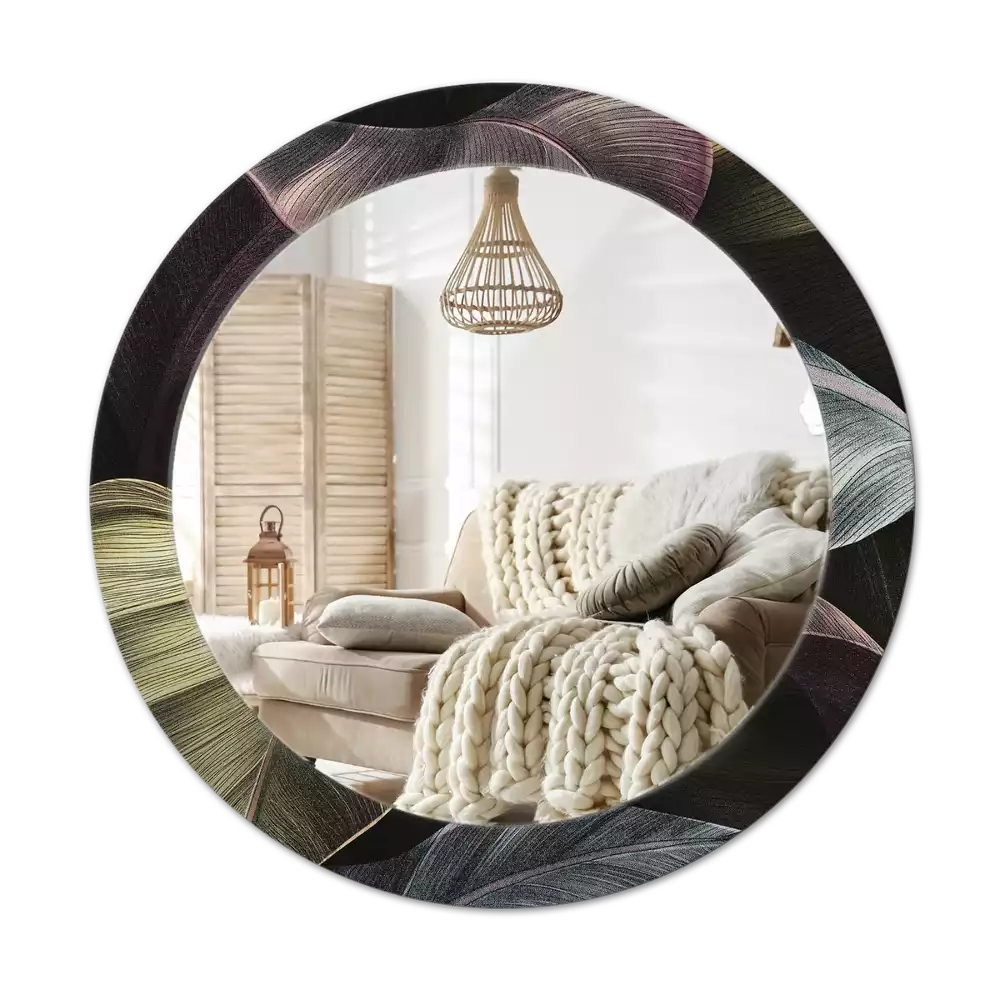 Oglindă rotundă imprimată Frunze tropicale întunecate