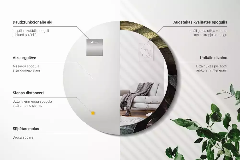 Oglindă rotundă imprimată Frunze tropicale întunecate