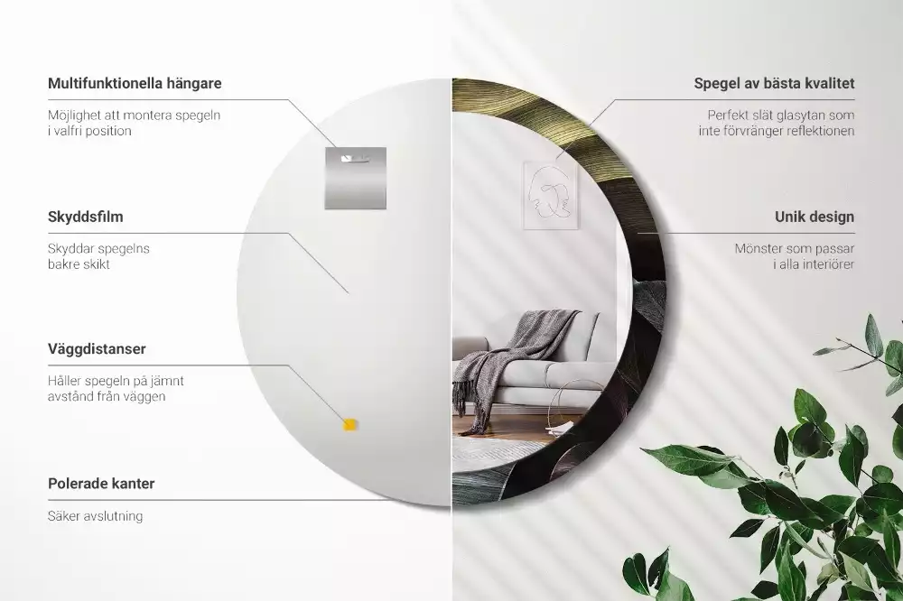 Oglindă rotundă imprimată Frunze tropicale întunecate