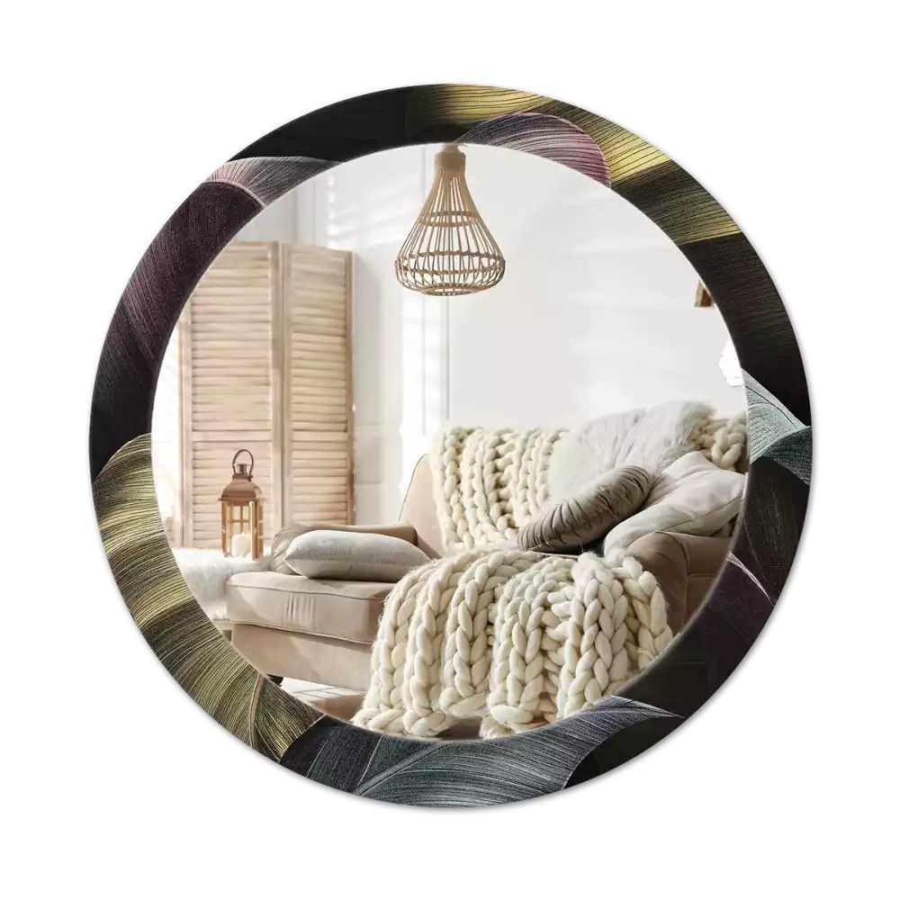 Oglindă rotundă imprimată Frunze tropicale întunecate