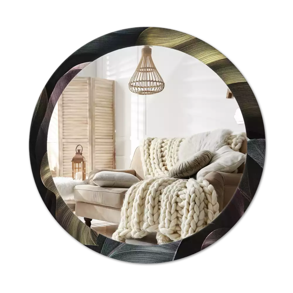 Oglindă rotundă imprimată Frunze tropicale întunecate